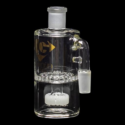 Diamond Glass Ash Catcher 90° 14mm/14mm w/ Showerhead & Honeycomb Percs - White - 02