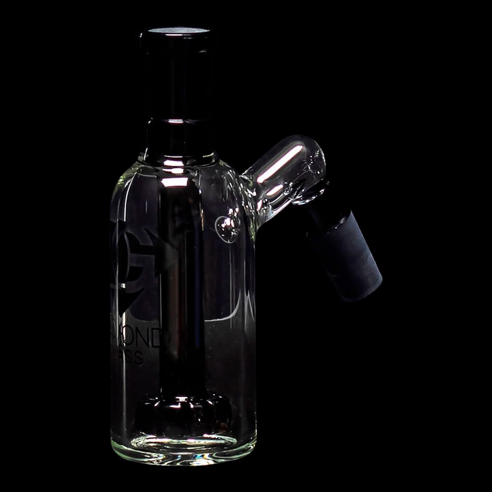 Diamond Glass Ash Catcher 45° 14mm/14mm w/ Showerhead Perc - Black - 03