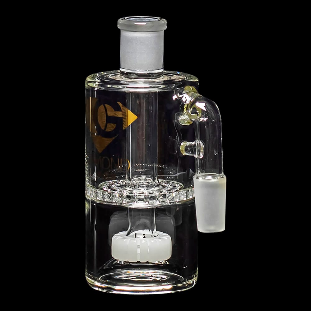Diamond Glass Ash Catcher 90° 14mm/14mm w/ Showerhead & Honeycomb Percs - White - 02