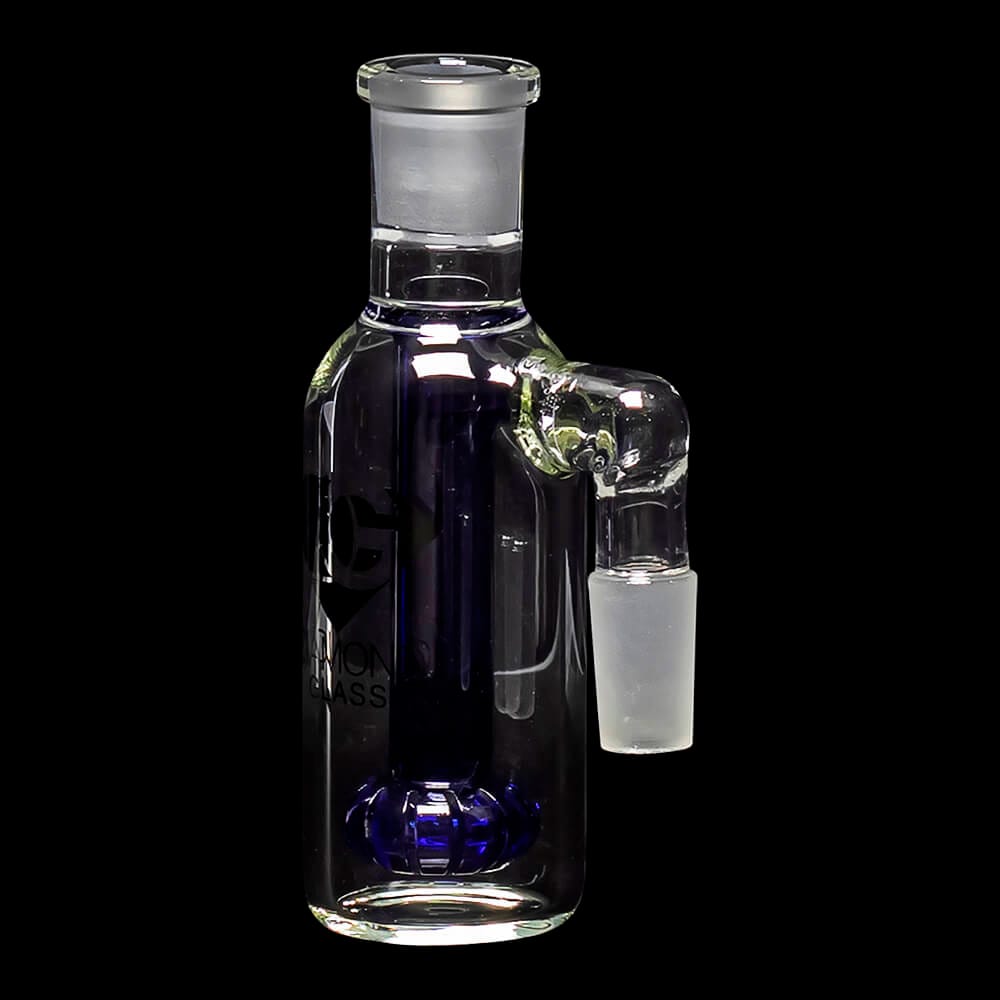 Diamond Glass Ash Catcher 90° 14mm/14mm w/ Showerhead Perc - Blue - 02