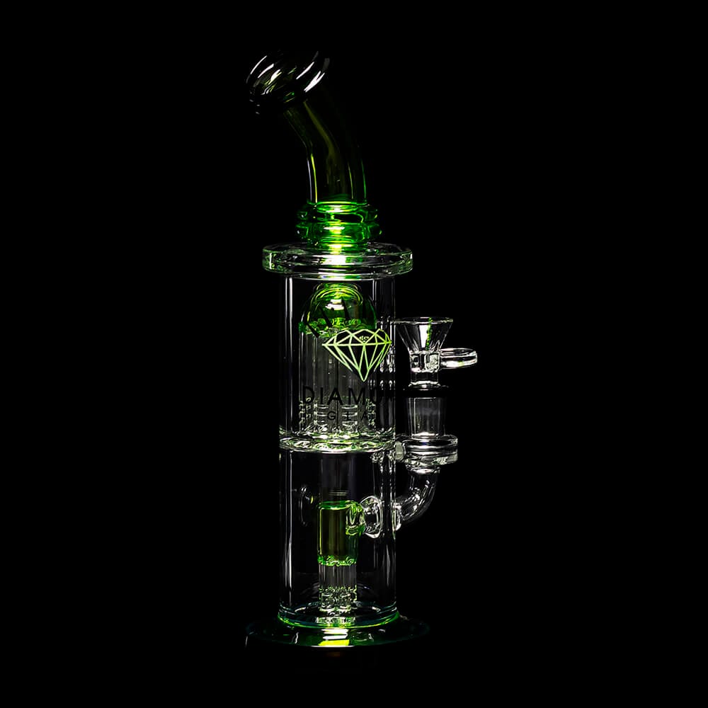 Diamond Glass Diow Duex Water Pipe - Black/Bright Green - 05