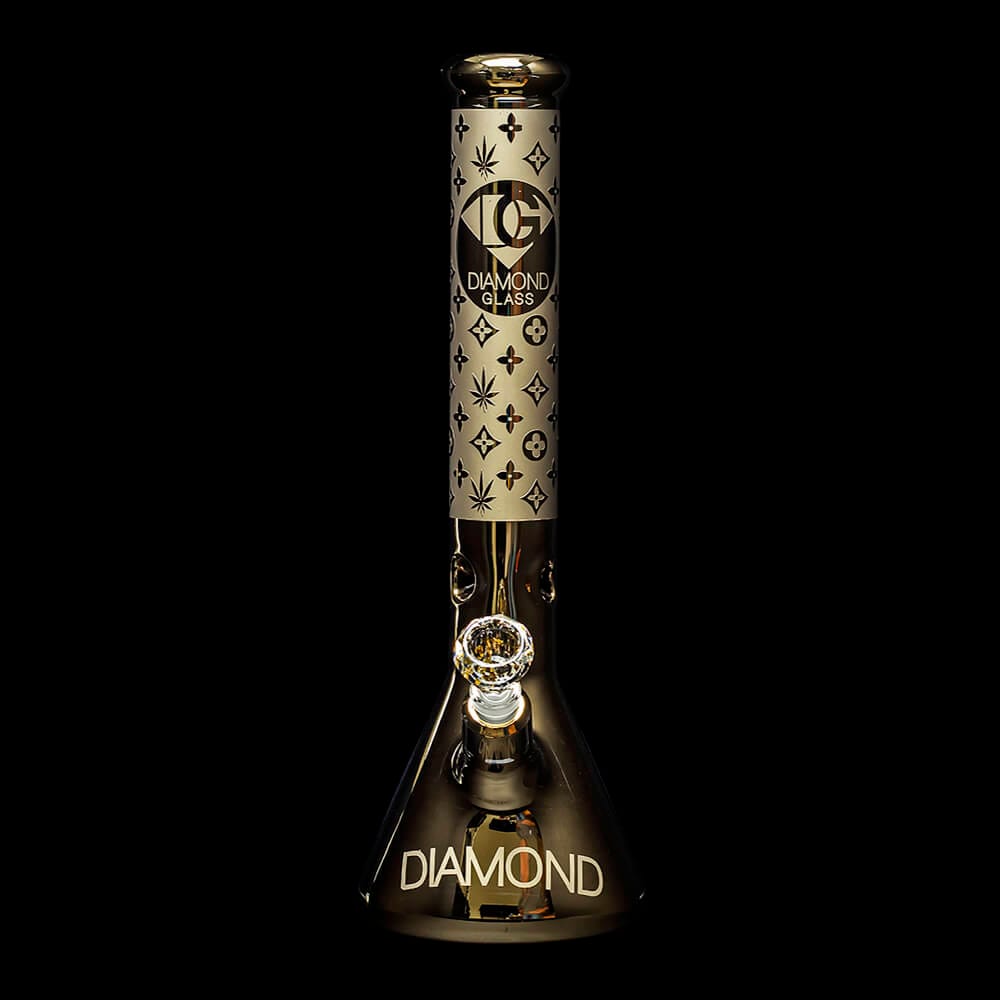 Diamond Glass Gold Karat Beaker Water Pipe - 01