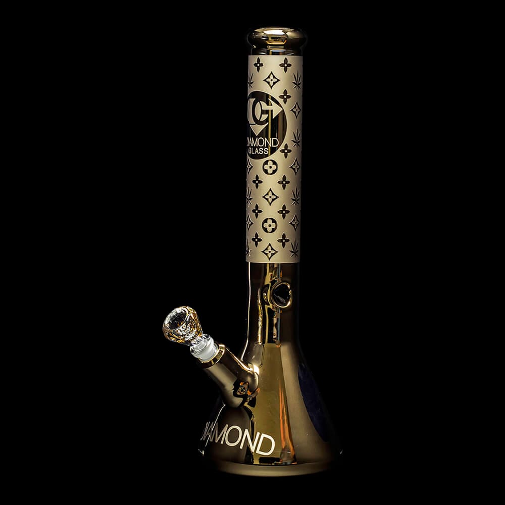 Diamond Glass Gold Karat Beaker Water Pipe - 02