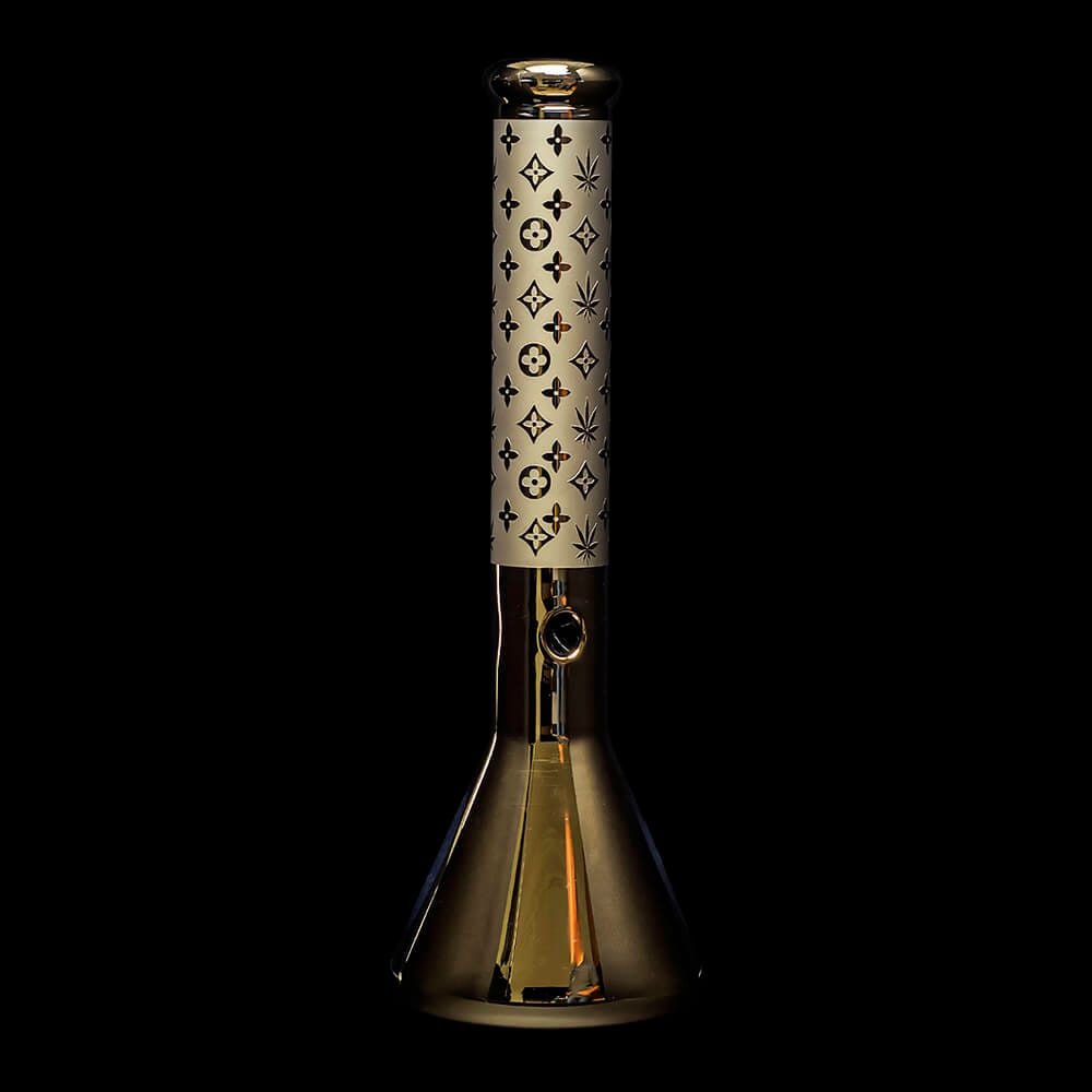 Diamond Glass Gold Karat Beaker Water Pipe - 04