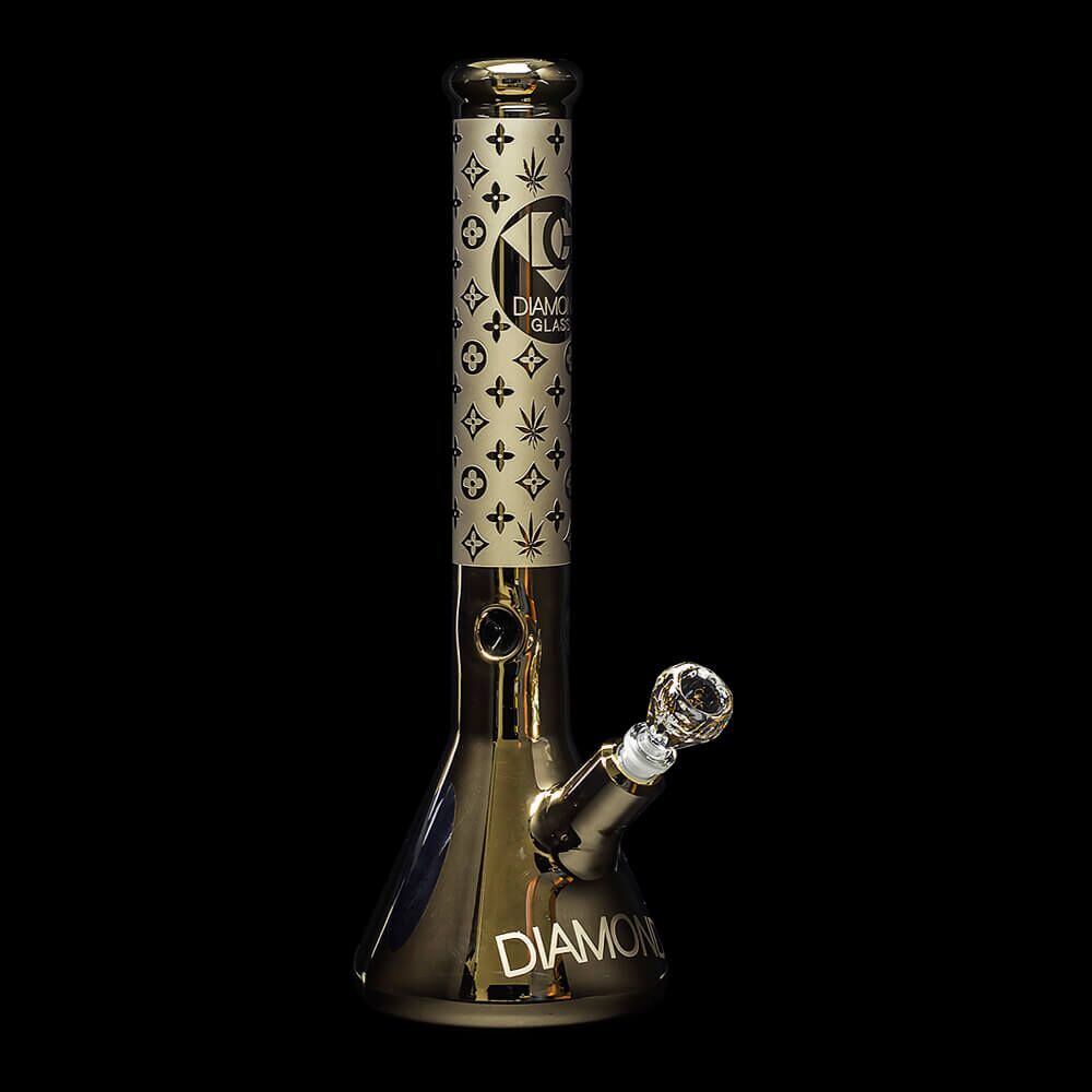 Diamond Glass Gold Karat Beaker Water Pipe - 07