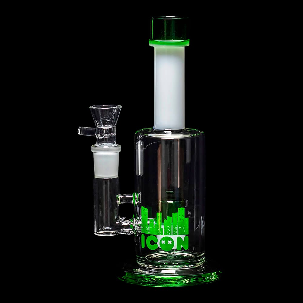 Diamond Glass Icon Pill Water Pipe - White & Green - 01