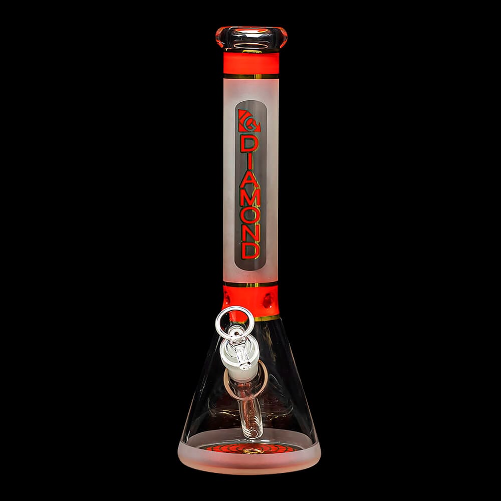 Diamond Glass Stripes 11.75" Frosted Glass Beaker Bong - 04