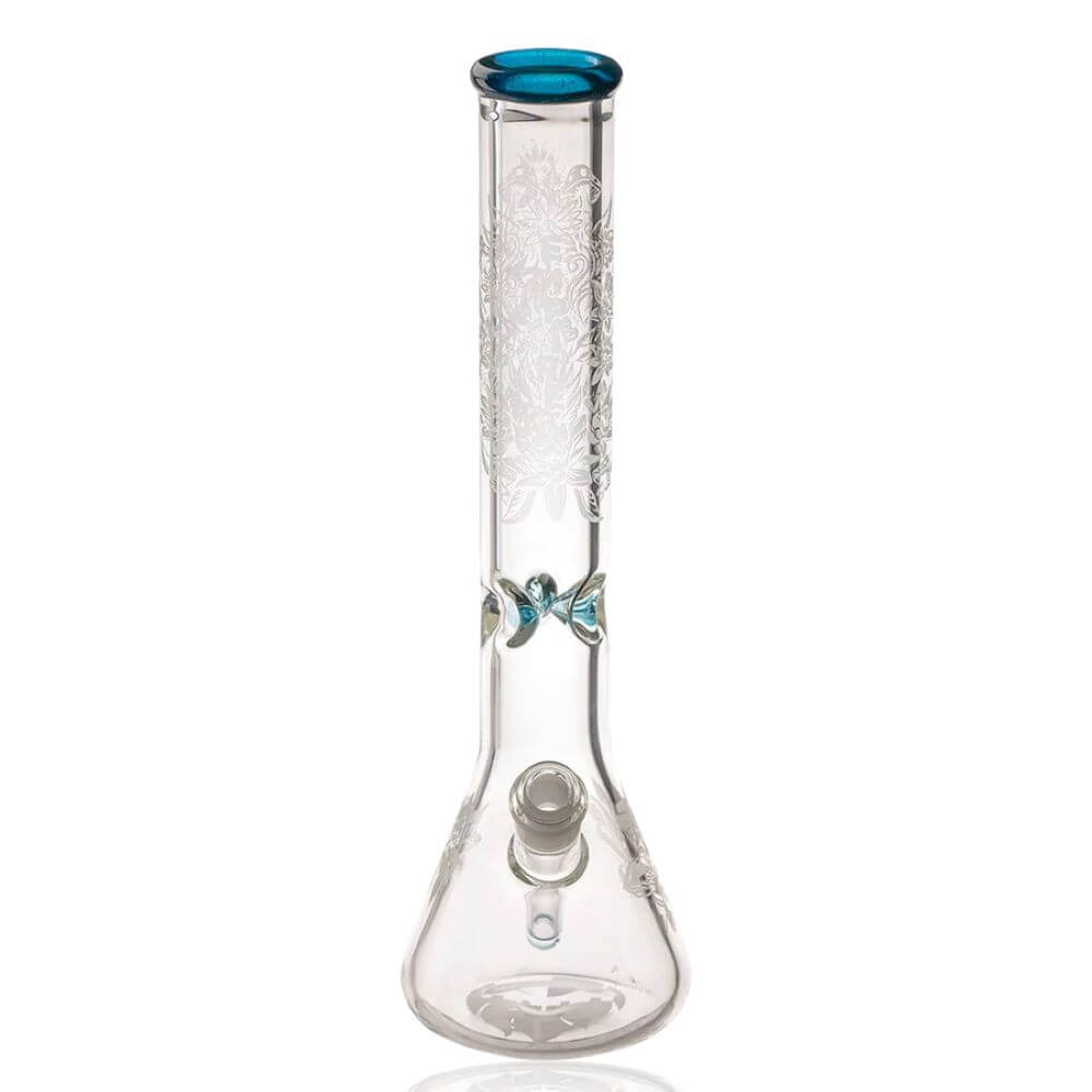 Empire Glassworks 15" Frosty Floral Beaker - Blue Starlight - 01