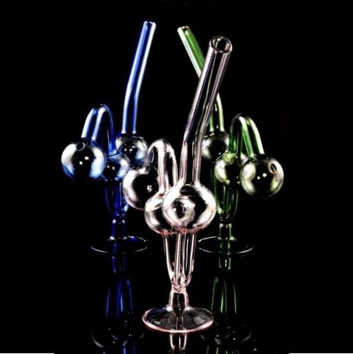 Colored Glass Water Dog Oil Burner Pipe With Base - Made in USA