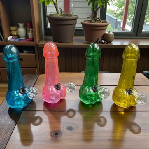 Colored Glass Oil Burner Penis Pipe Rig - 01