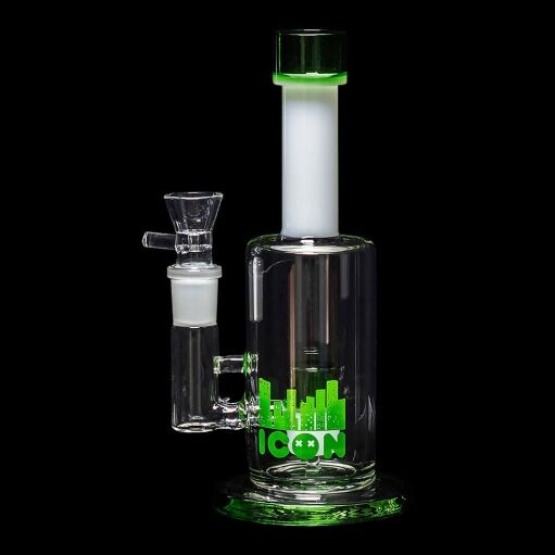 Diamond Glass Icon Pill Water Pipe - White & Green - 01