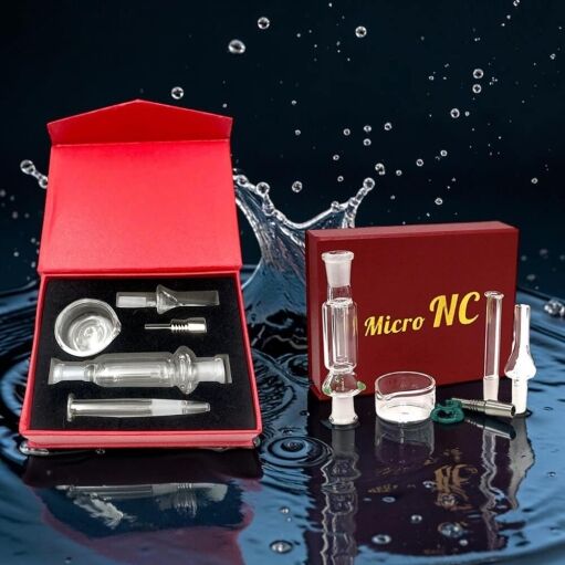 10mm Nectar Collector Kit w/ Titanium Tip, Quartz Tip, Clip & Glass Tray - Display