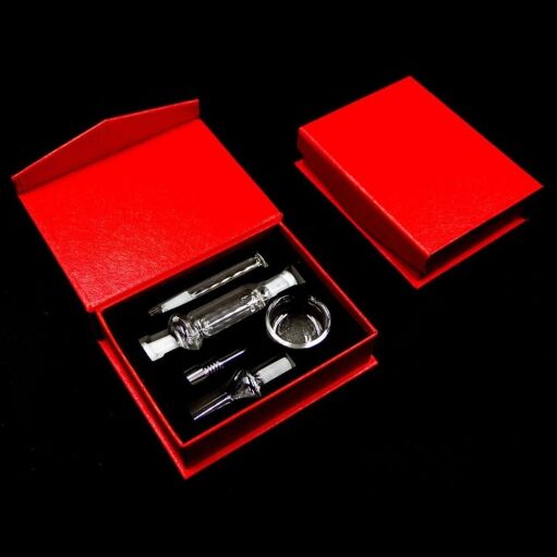 10mm Nectar Collector Kit w/ Titanium Tip, Quartz Tip, Clip & Glass Tray - With Box