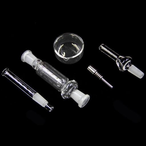 10mm Nectar Collector Kit w/ Titanium Tip, Quartz Tip, Clip & Glass Tray - Itemized Pieces
