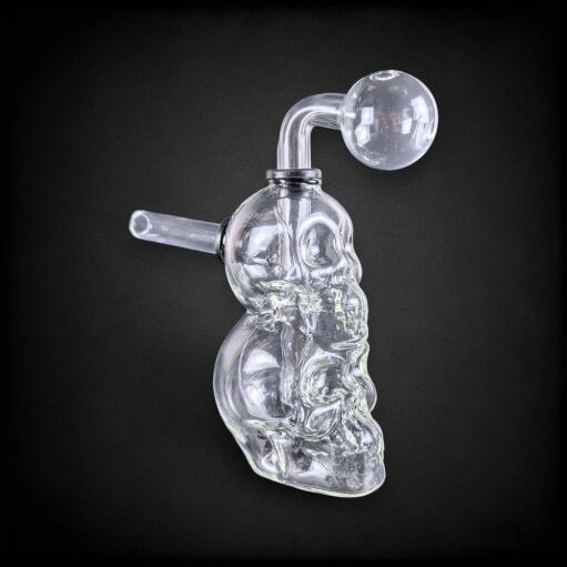 Thick Clear Glass Double Skull Oil Burner Rig - 03