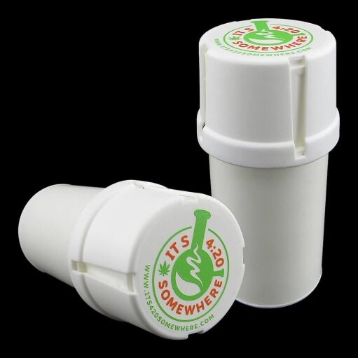 Medtainer "It's 4:20 Somewhere" Storage w/ Grinder - White