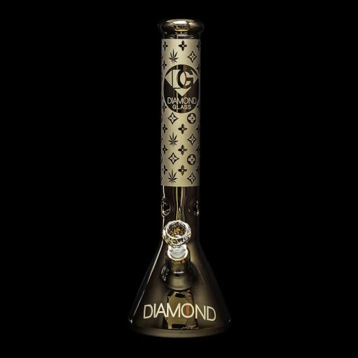 Diamond Glass Gold Karat Beaker Water Pipe - 01