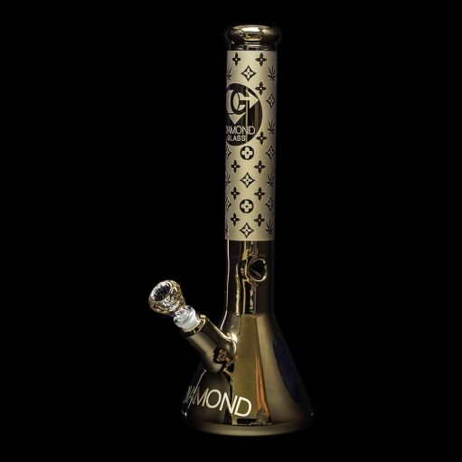 Diamond Glass Gold Karat Beaker Water Pipe - 02