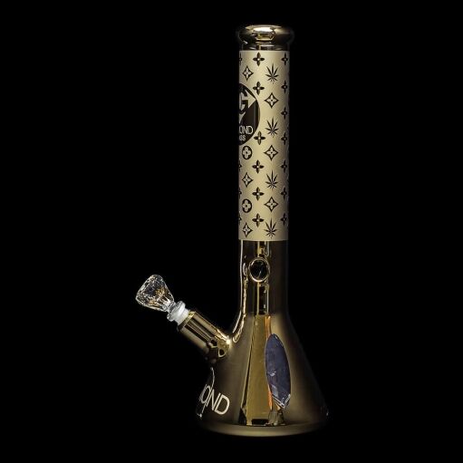 Diamond Glass Gold Karat Beaker Water Pipe - 03