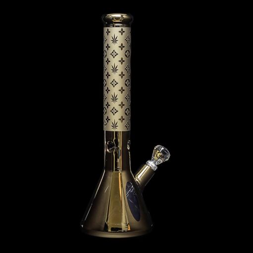 Diamond Glass Gold Karat Beaker Water Pipe - 05