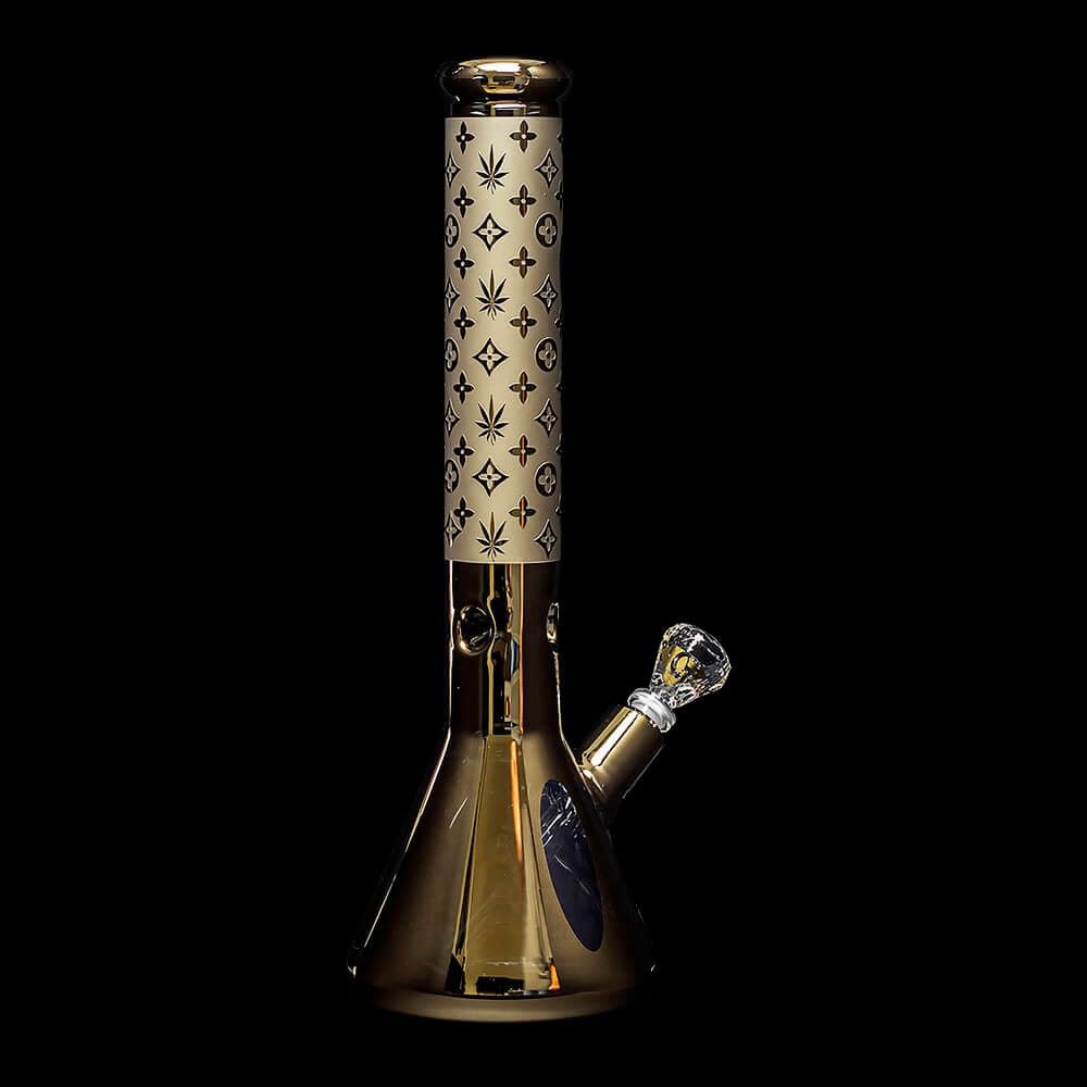 Diamond Glass Gold Karat Beaker Water Pipe - 05