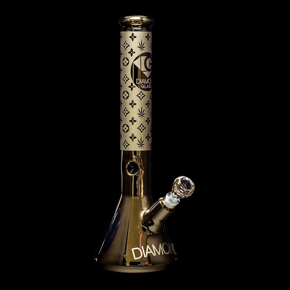 Diamond Glass Gold Karat Beaker Water Pipe - 07