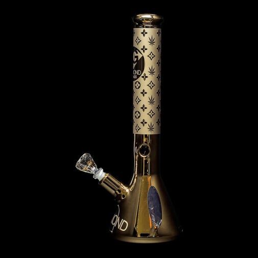 Diamond Glass Gold Karat Beaker Water Pipe - 03