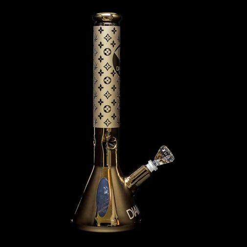 Diamond Glass Gold Karat Beaker Water Pipe - 06