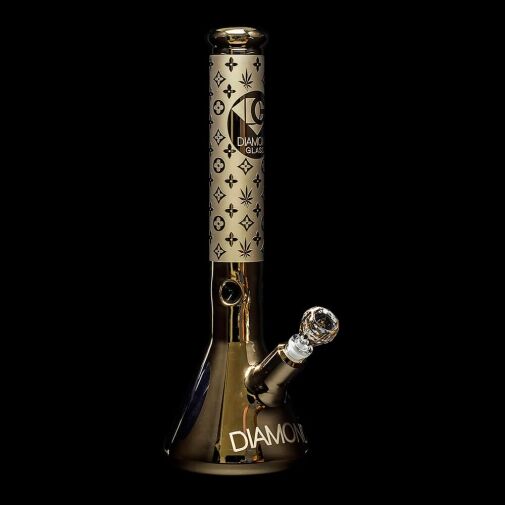 Diamond Glass Gold Karat Beaker Water Pipe - 07