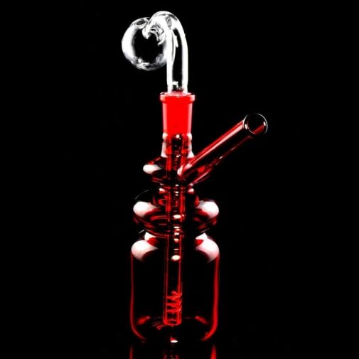 Colorful Glass Bottle Oil Burner Rig - Red
