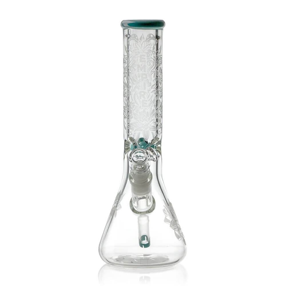 Empire Glassworks 12" Frosty Floral Beaker - Aqua Teal