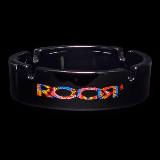 ROOR Collector Black Glass Ashtray - Tie-Dye Logo