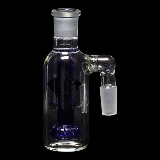 Diamond Glass Ash Catcher 90° 14mm/14mm w/ Showerhead Perc - Blue - 01
