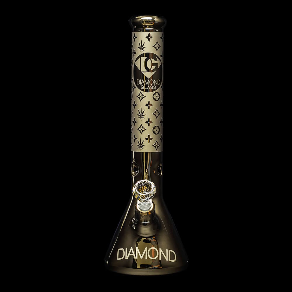 Diamond Glass Gold Karat Beaker Water Pipe - 01