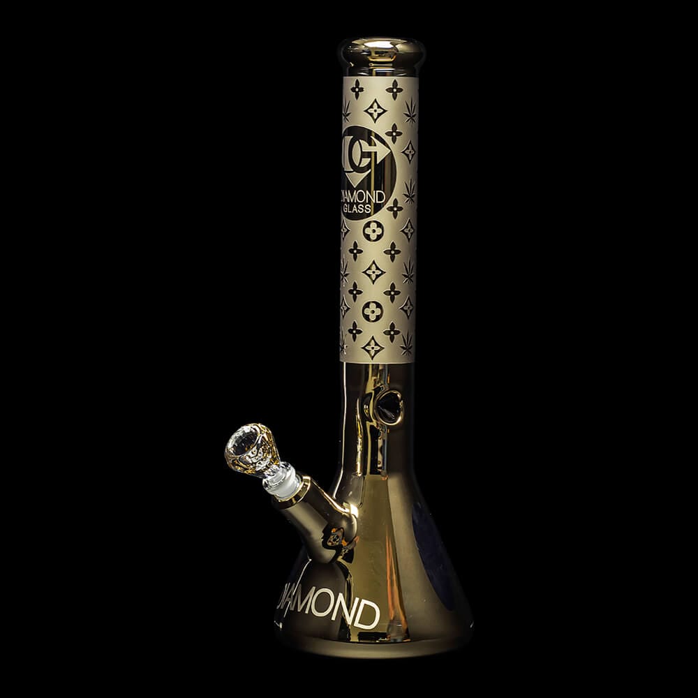 Diamond Glass Gold Karat Beaker Water Pipe - 02