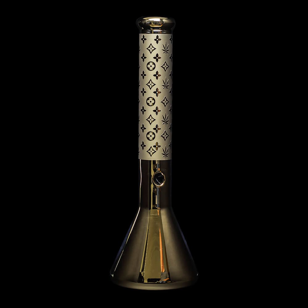 Diamond Glass Gold Karat Beaker Water Pipe - 04