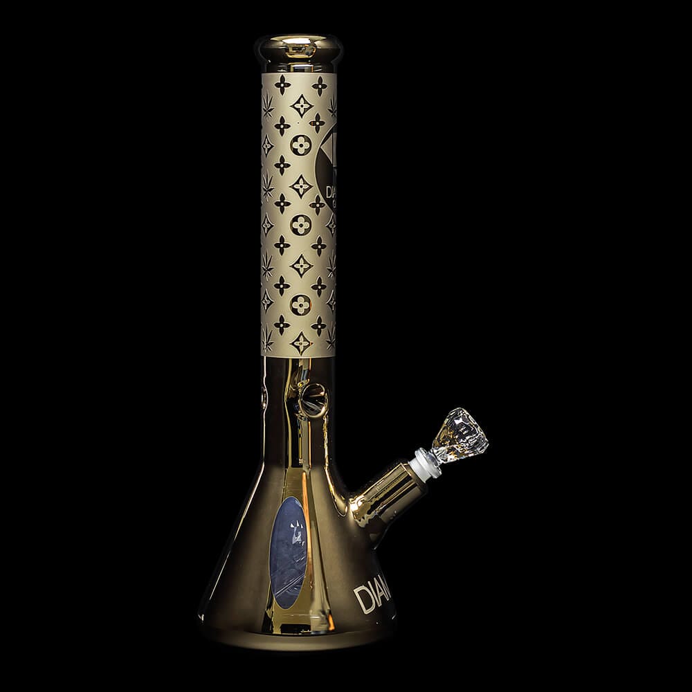 Diamond Glass Gold Karat Beaker Water Pipe - 06