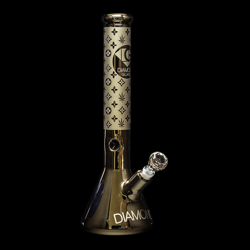 Diamond Glass Gold Karat Beaker Water Pipe - 07