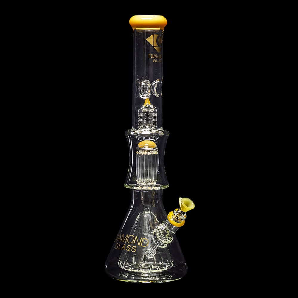 Diamond Glass Levels 17" Beaker Water Pipe - Topazine - 02