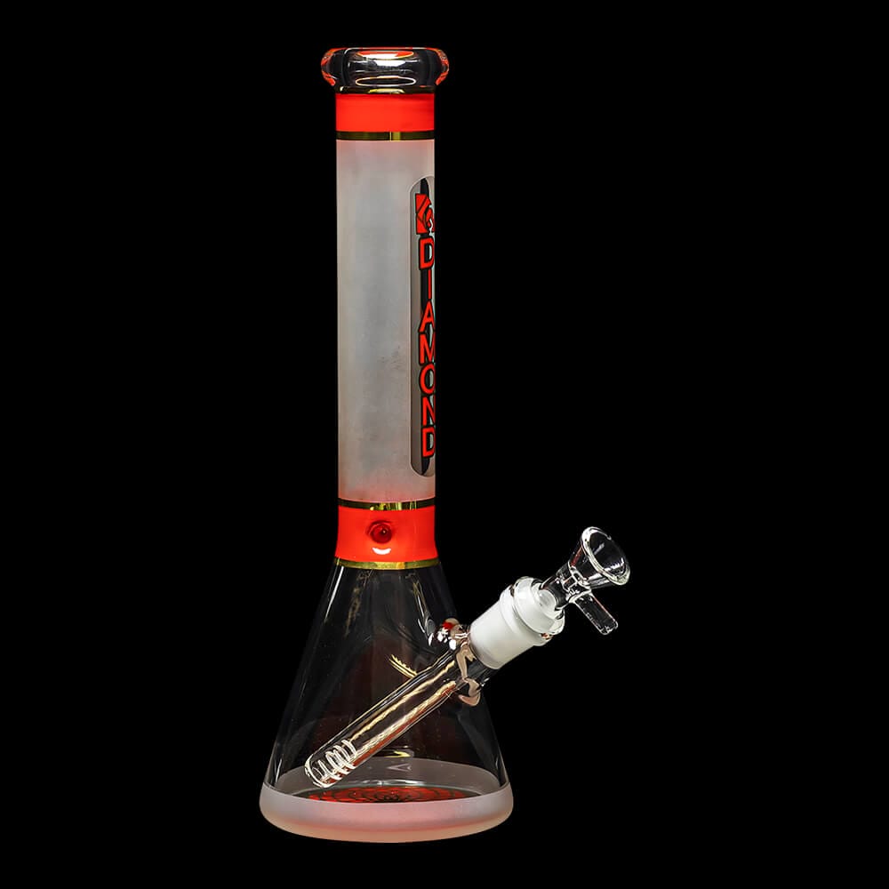 Diamond Glass Stripes 11.75" Frosted Glass Beaker Bong - 03