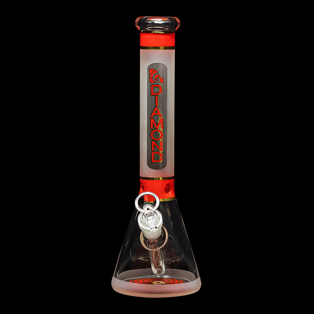 Diamond Glass Stripes 11.75" Frosted Glass Beaker Bong - 04
