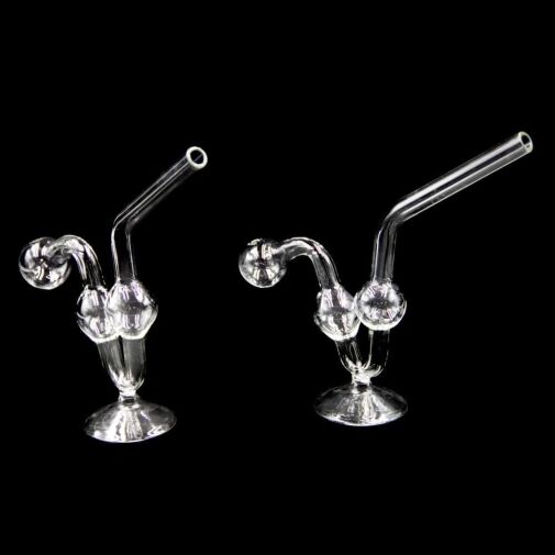 Clear Glass Water Dog Oil Burner Pipe With Base - 02