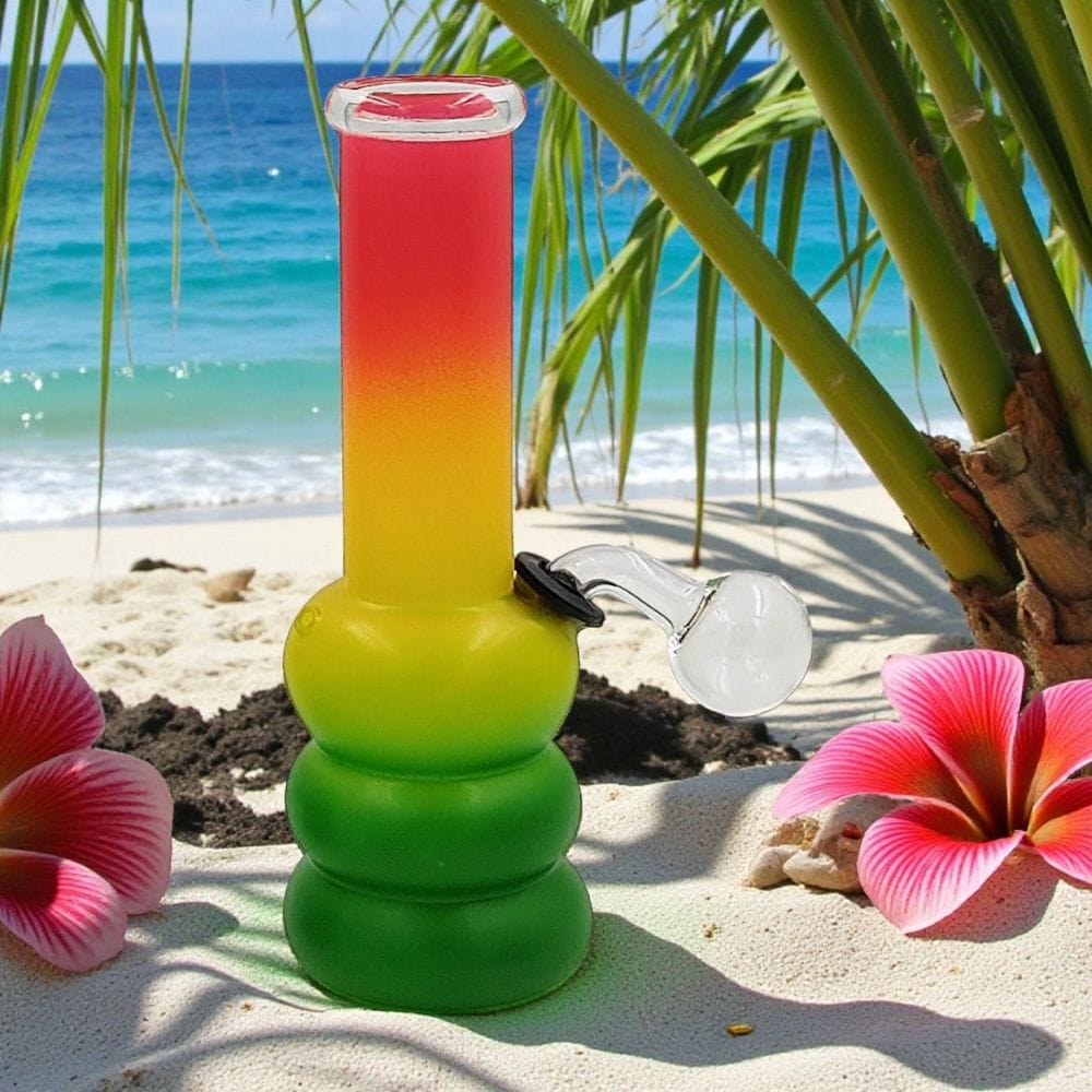 6" Frosted Mini Rasta Water Pipe w/ Oil Burner Attachment - 01