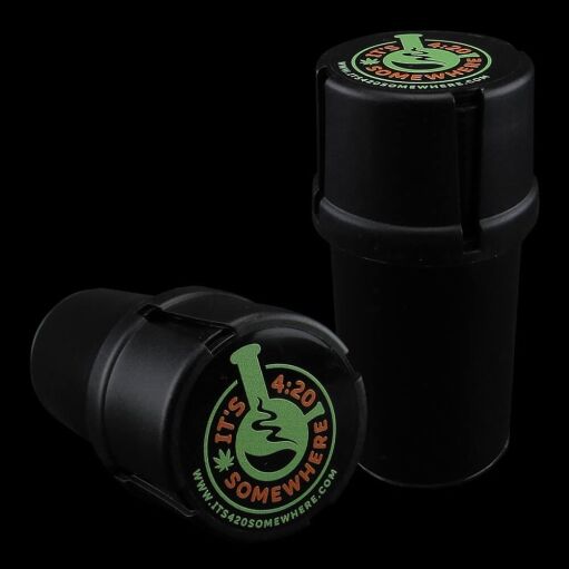 Medtainer "It's 4:20 Somewhere" Storage w/ Grinder - Black