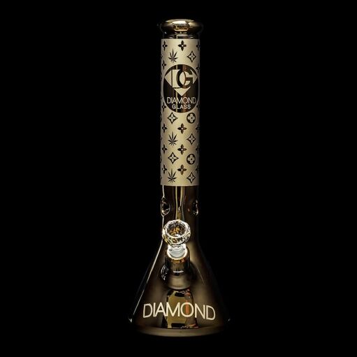 Diamond Glass Gold Karat Beaker Water Pipe - 01