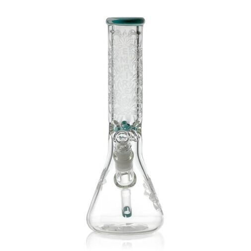 Empire Glassworks 12" Frosty Floral Beaker - Aqua Teal