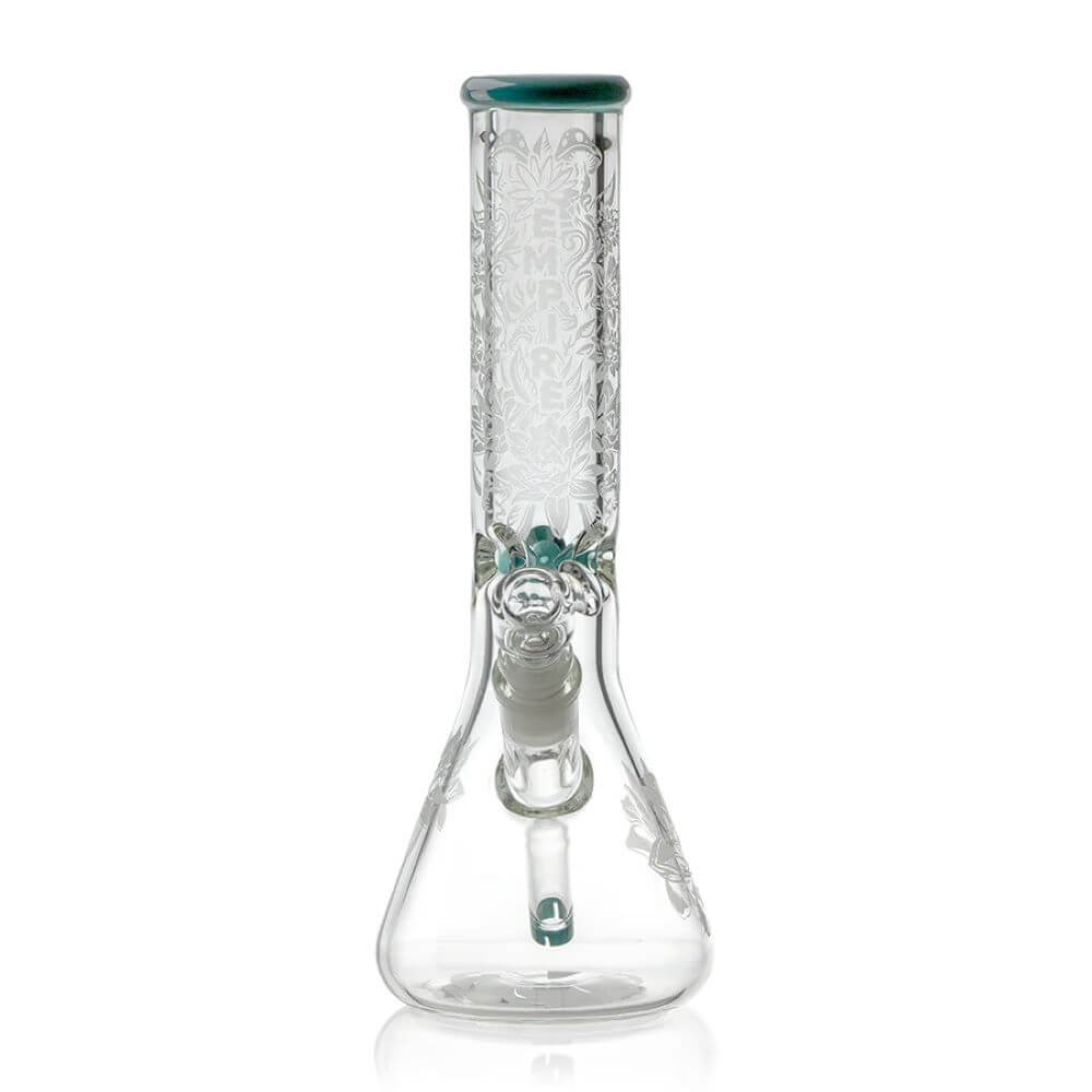 Empire Glassworks 12" Frosty Floral Beaker - Aqua Teal