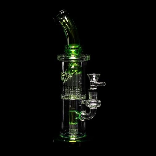 Diamond Glass Diow Duex Water Pipe - Black/Bright Green - 02