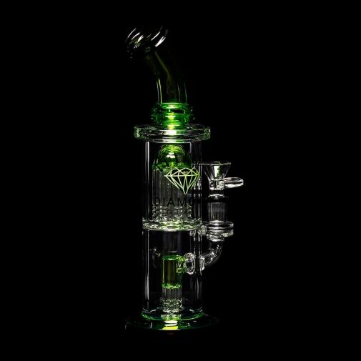 Diamond Glass Diow Duex Water Pipe - Black/Bright Green - 05